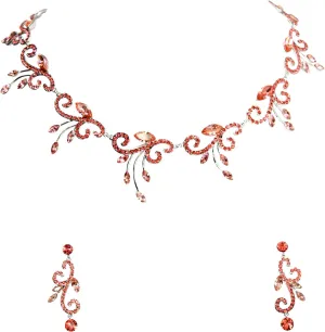 Faship Gorgeous Rhinestone Crystal Floral Necklace Earrings Set