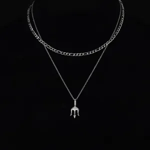 Ferni Stainless Steel Trident Pendant & Figaro Chain Necklace Set