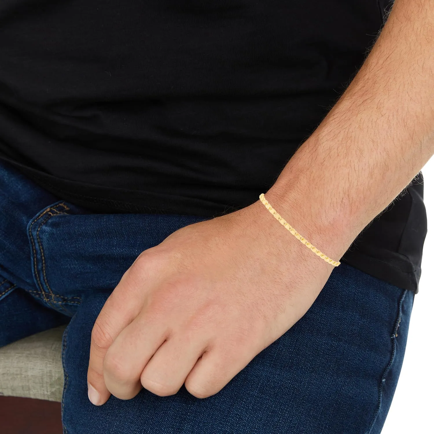 Floreo 10k Yellow Gold 2.6mm Relationship and Friendship Mirror Chain with Double Sided Heart Charms Bracelet or Anklet