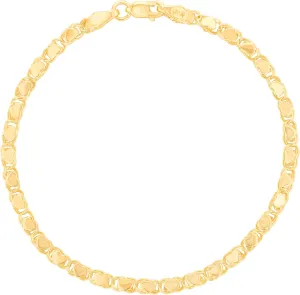 Floreo 10k Yellow Gold 2.6mm Relationship and Friendship Mirror Chain with Double Sided Heart Charms Bracelet or Anklet