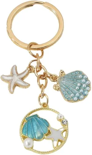 Fuqimanman2020 Seashell Conch Starfish Enameled Keychain Cute Seashell Starfish Tassel Chain Keyring