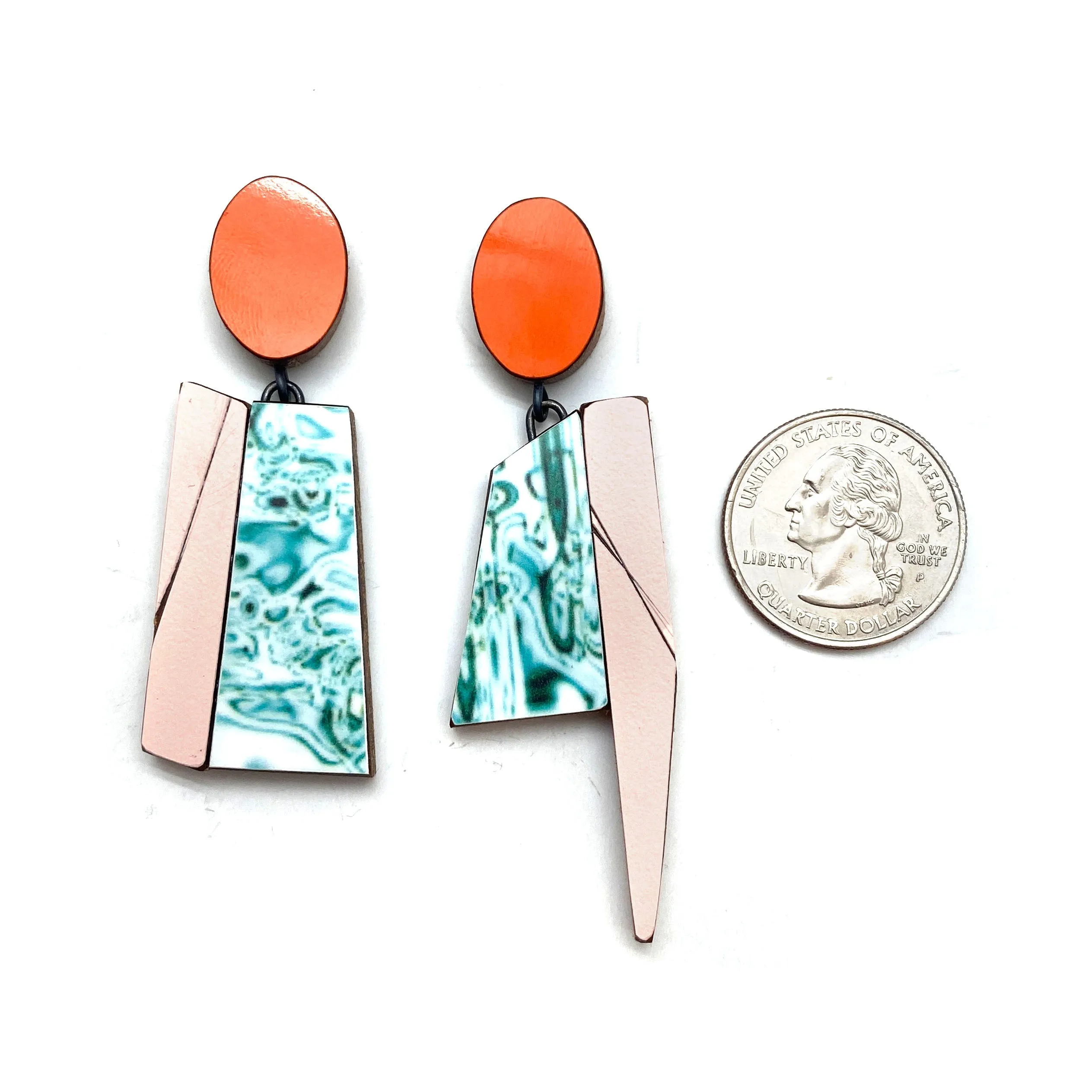 Geometric Earrings - Pink, Red and Ocean Marble