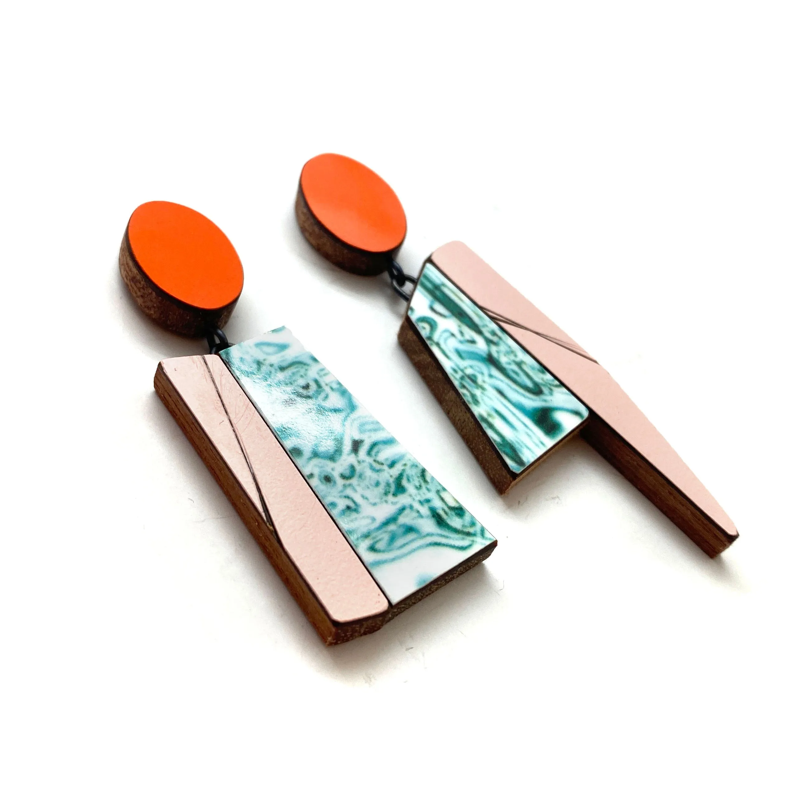 Geometric Earrings - Pink, Red and Ocean Marble