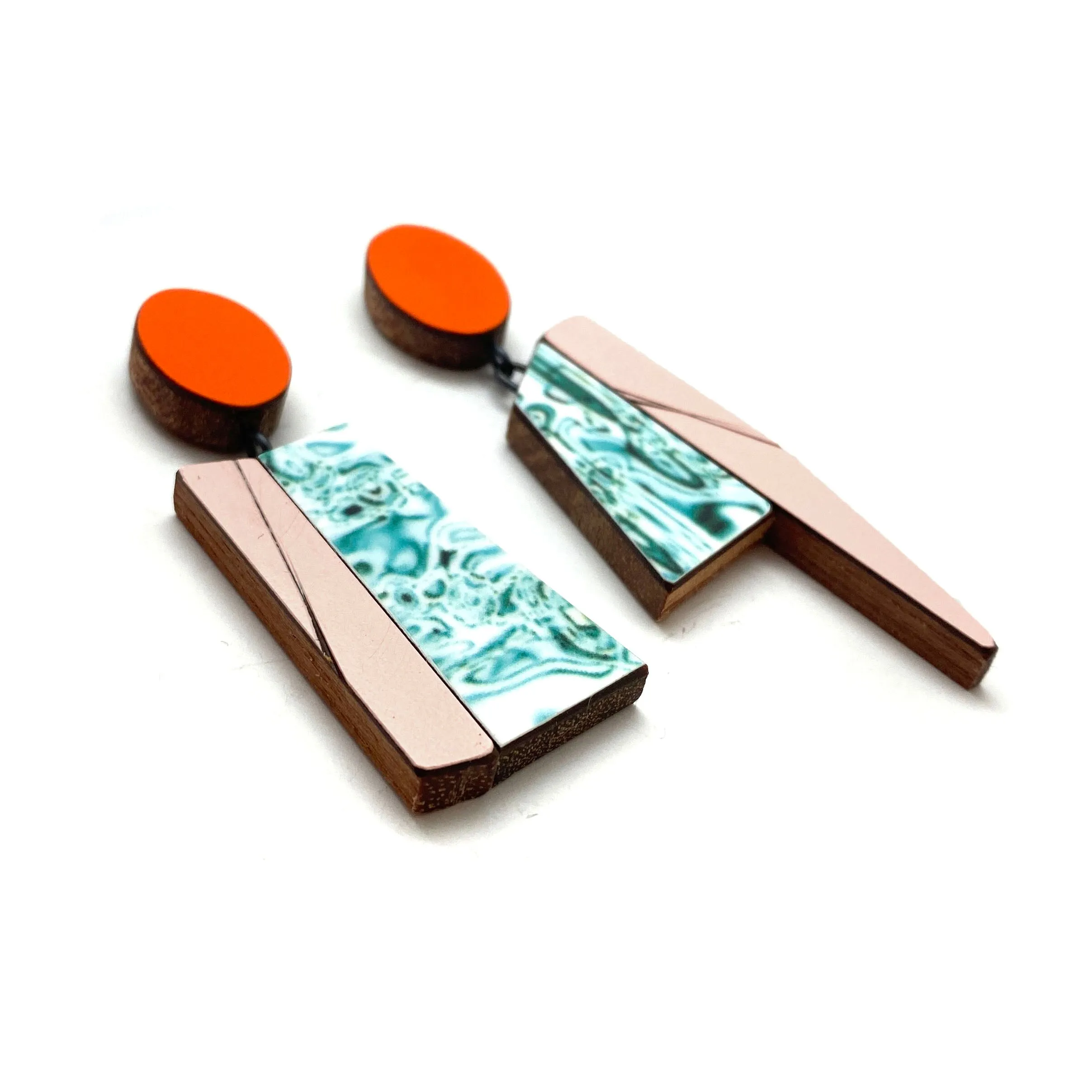 Geometric Earrings - Pink, Red and Ocean Marble