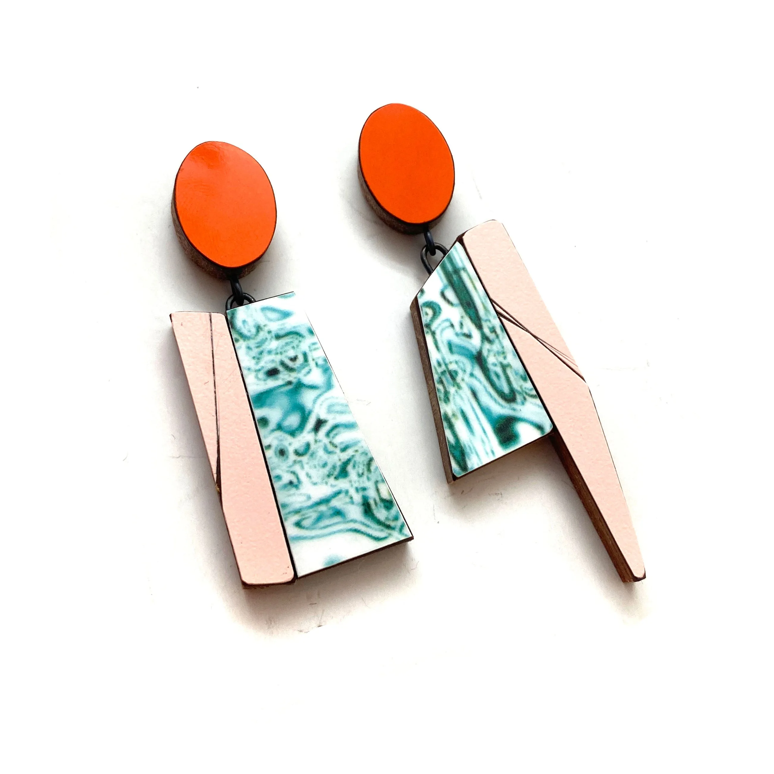 Geometric Earrings - Pink, Red and Ocean Marble