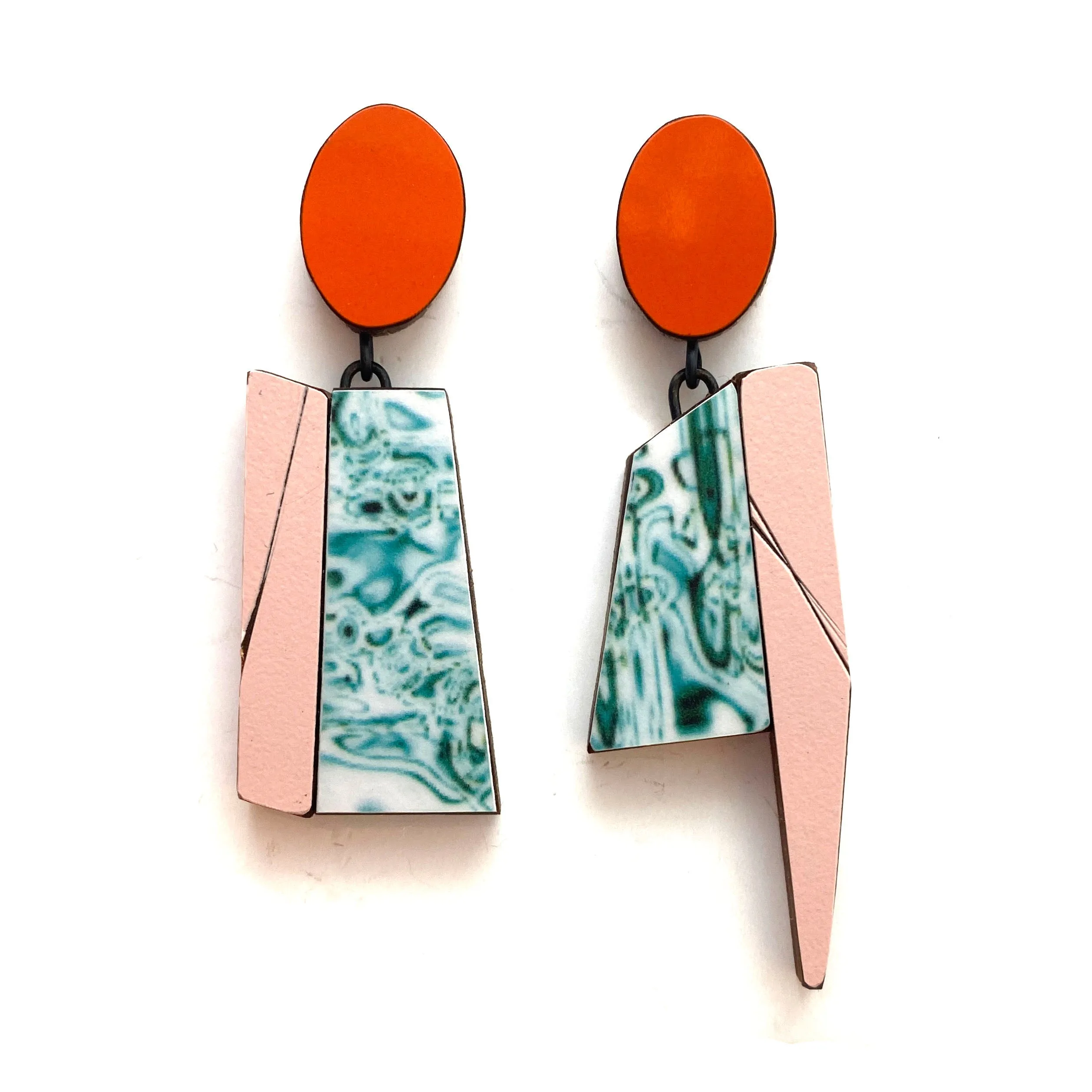 Geometric Earrings - Pink, Red and Ocean Marble