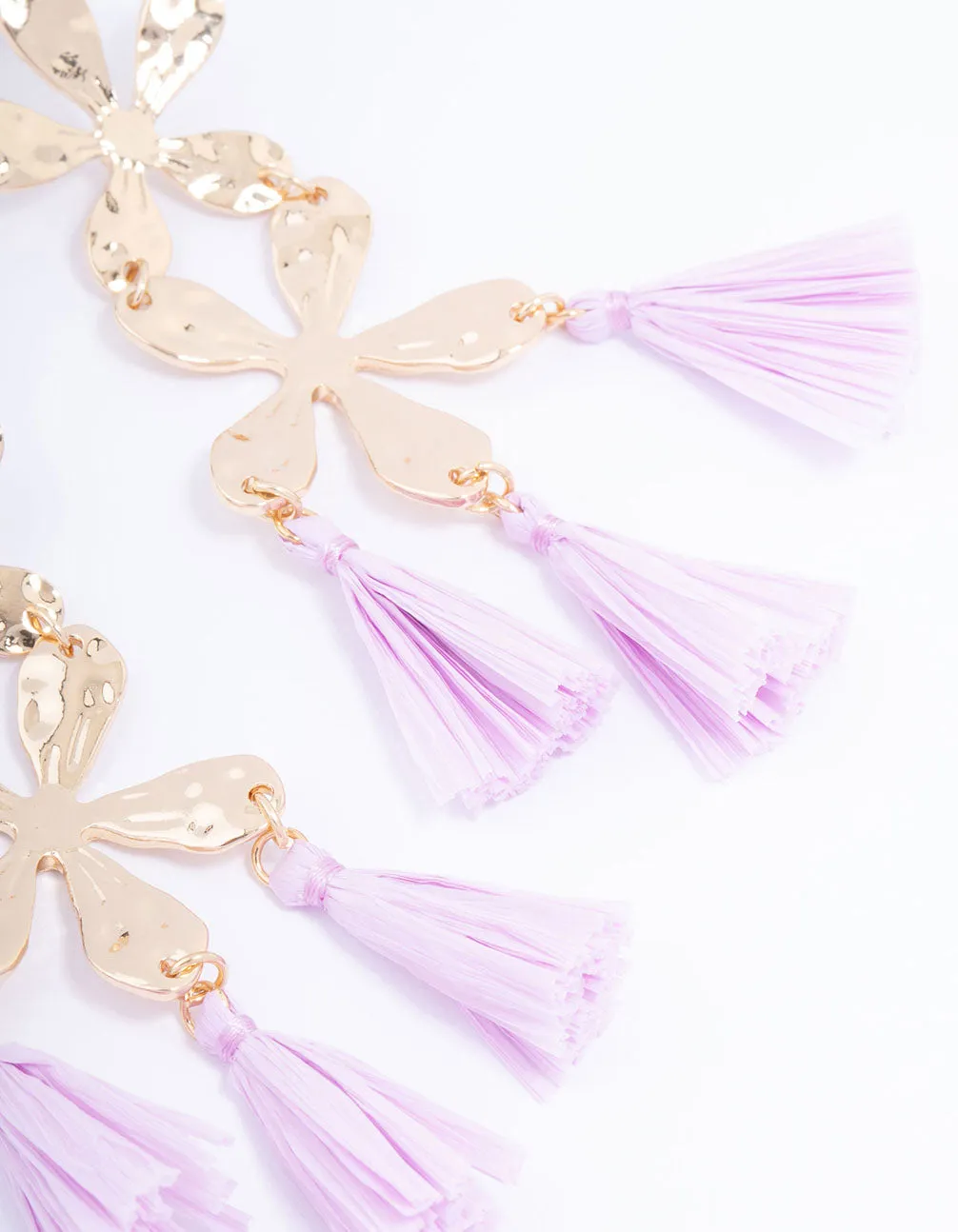 Gold Flower & Tassel Drop Earrings