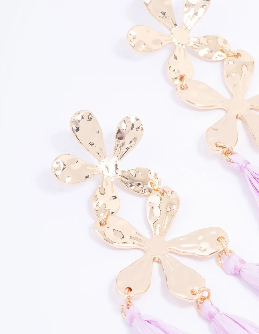 Gold Flower & Tassel Drop Earrings