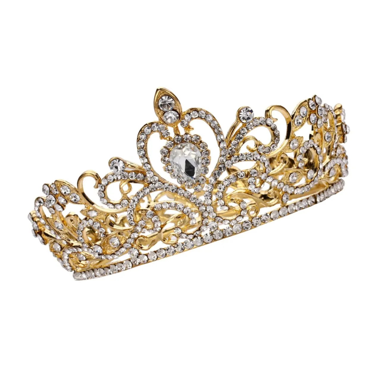 Gold Heart Shaped Rhinestone Crown for Brides Elegant Bridal Jewelry Decoration for Weddings Engagements and Prom Parties Lightweight Design