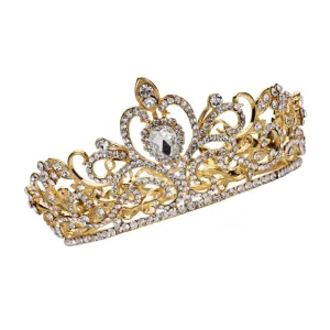 Gold Heart Shaped Rhinestone Crown for Brides Elegant Bridal Jewelry Decoration for Weddings Engagements and Prom Parties Lightweight Design