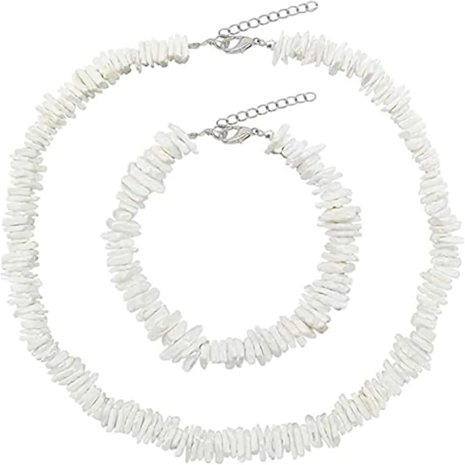 Hawaiian Style Puka Shell Seashell Beaded Choker Necklace Handmade Adjustable Chain Clam Chip Clavicle Necklace for Women Summer Beach Surfer Jewelry