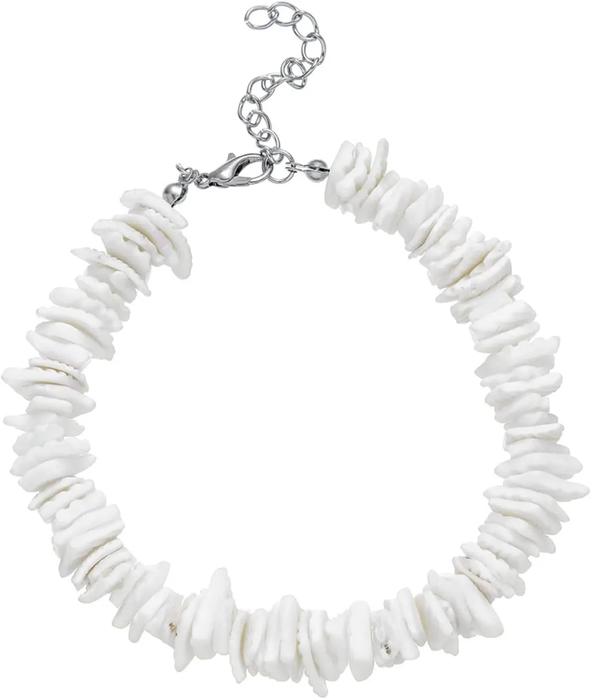 Hawaiian Style Puka Shell Seashell Beaded Choker Necklace Handmade Adjustable Chain Clam Chip Clavicle Necklace for Women Summer Beach Surfer Jewelry