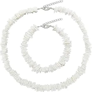 Hawaiian Style Puka Shell Seashell Beaded Choker Necklace Handmade Adjustable Chain Clam Chip Clavicle Necklace for Women Summer Beach Surfer Jewelry