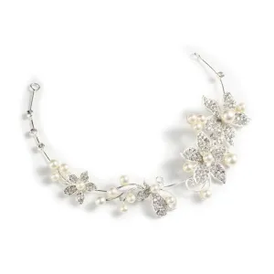 Hemoton Bridal Pearl Flower Headband Tiara with Crystal Rhinestones for Women Elegant Wedding Hair Accessory for Brides and Bridal Parties