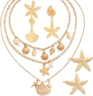 JeVenis Starfish Earrings Necklace Bracelet Hair Clip Mermaid Costume Beach Accessories Jewelry for Women