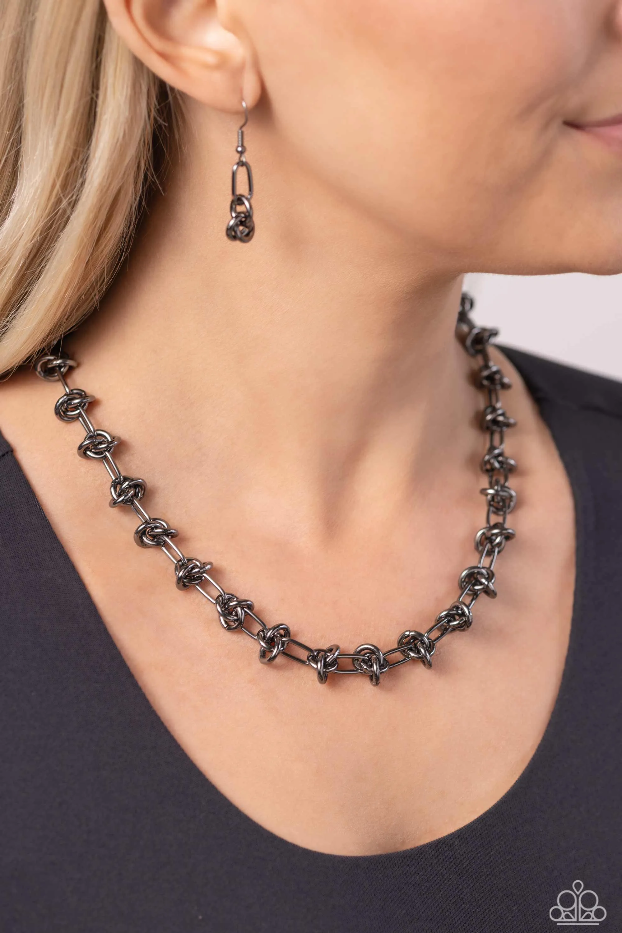 Knotted Kickoff - Black Necklace - Paparazzi Accessories