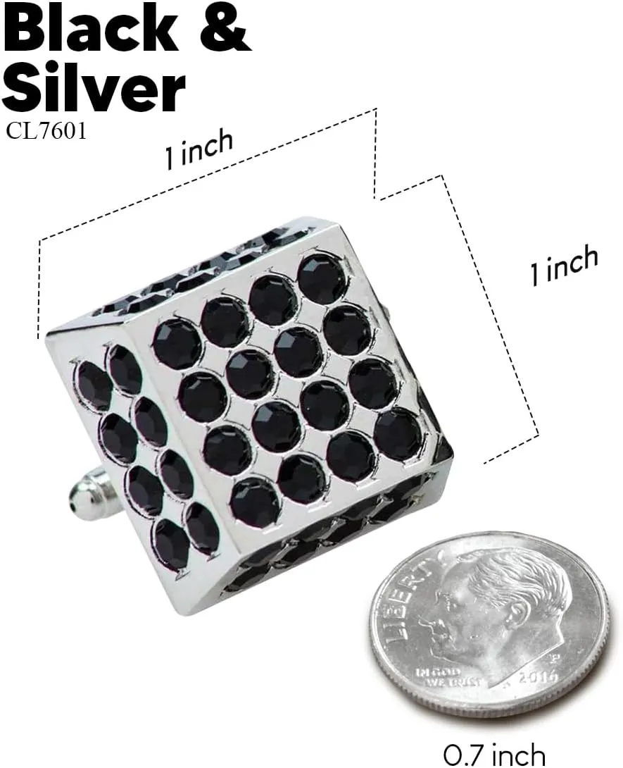 Large Square Studded Colored Crystal Cuff Links for Men  Tuxedo Suit Accessories, Cufflinks for Men