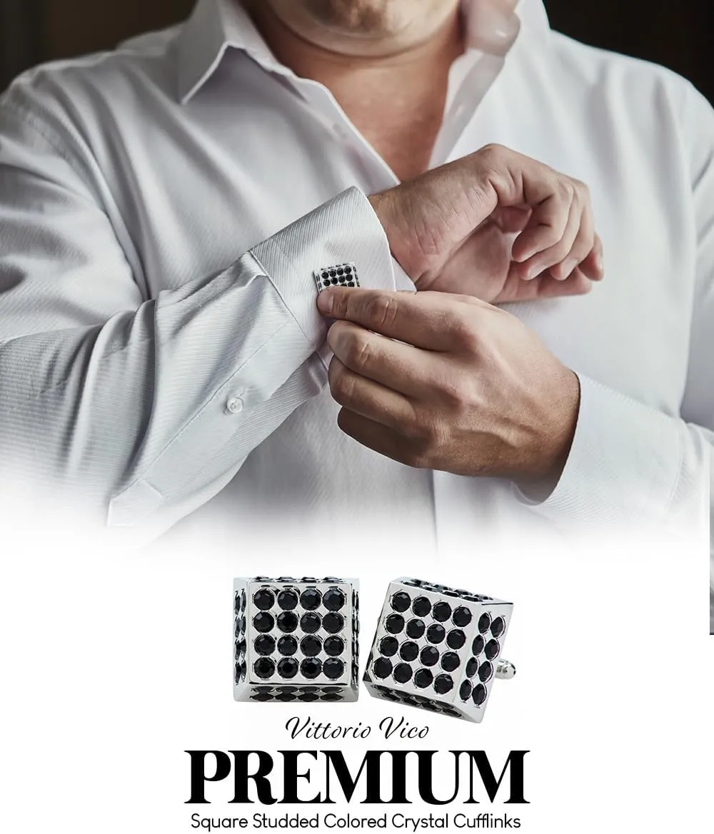 Large Square Studded Colored Crystal Cuff Links for Men  Tuxedo Suit Accessories, Cufflinks for Men