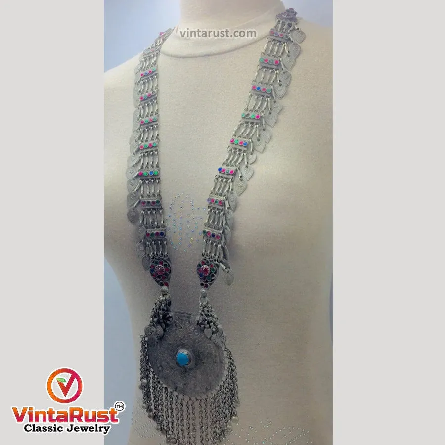 Mala Style Long Chain Massive Pendant Necklace
