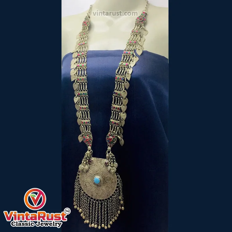 Mala Style Long Chain Massive Pendant Necklace