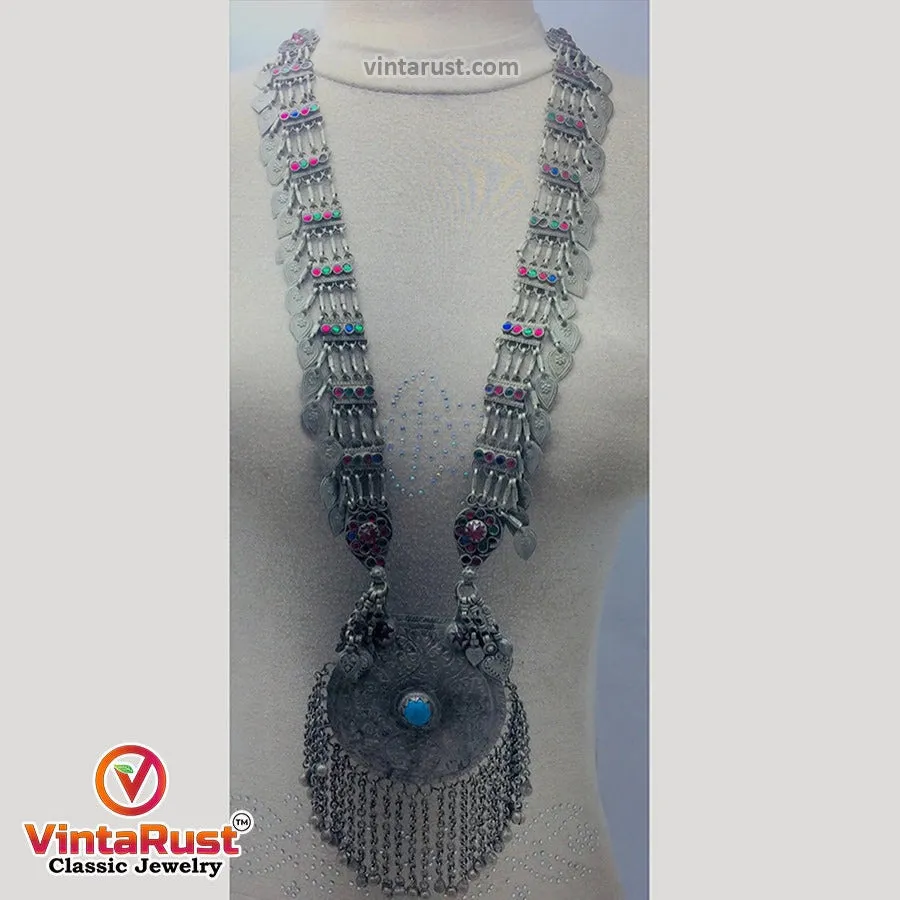 Mala Style Long Chain Massive Pendant Necklace