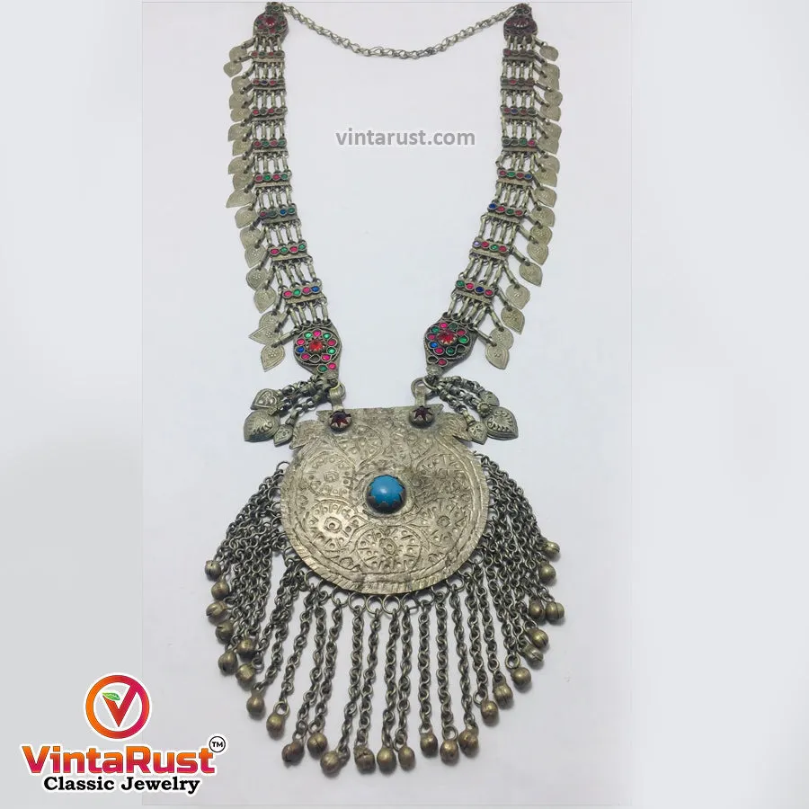 Mala Style Long Chain Massive Pendant Necklace