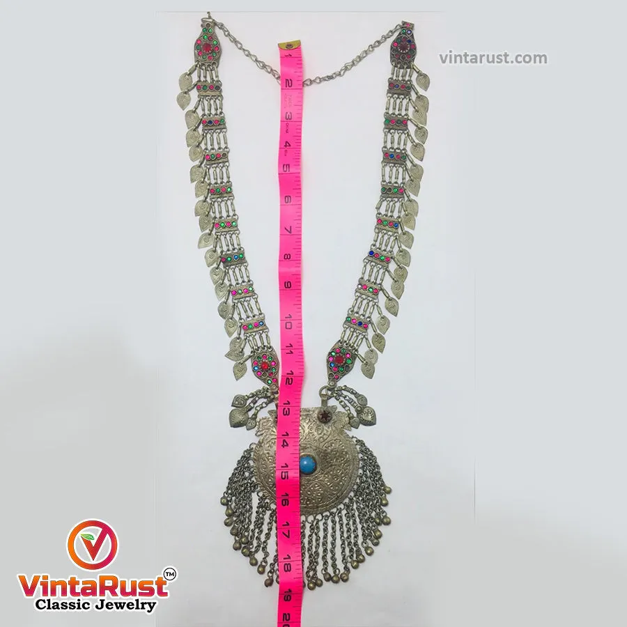Mala Style Long Chain Massive Pendant Necklace