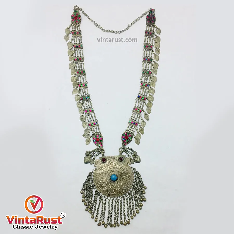 Mala Style Long Chain Massive Pendant Necklace