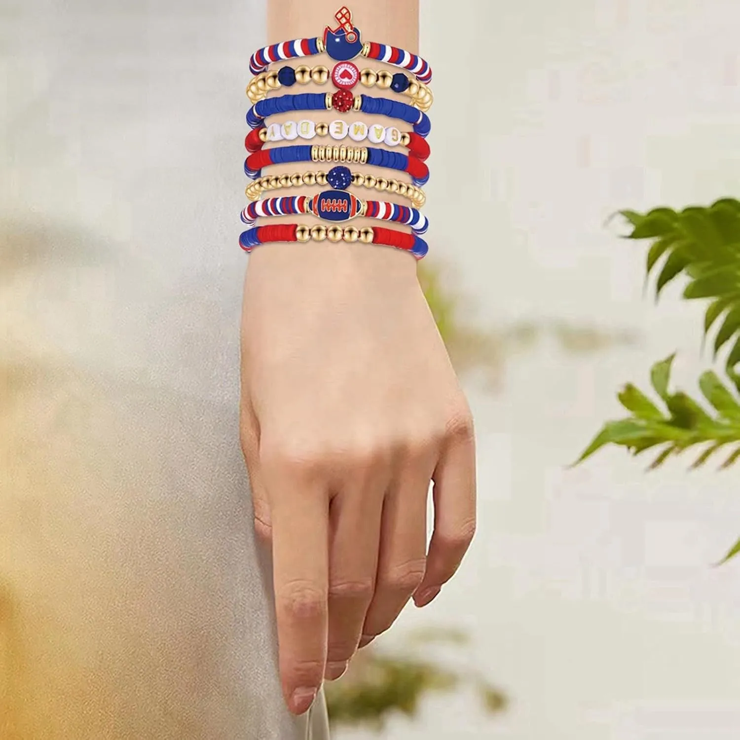 Matching Bracelets for Couples Game Day Bracelets for Women Football Bracelets Red Black Blue Clay Beaded Stretch Bracelets Stackable Sports Football Charm Bracelet Bangles Accessories Outfits Jewelry