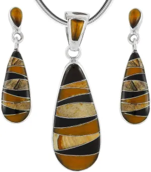 Matching Turquoise & Gemstones Set 925 Sterling Silver (Pendant, Earrings, Necklace 20")