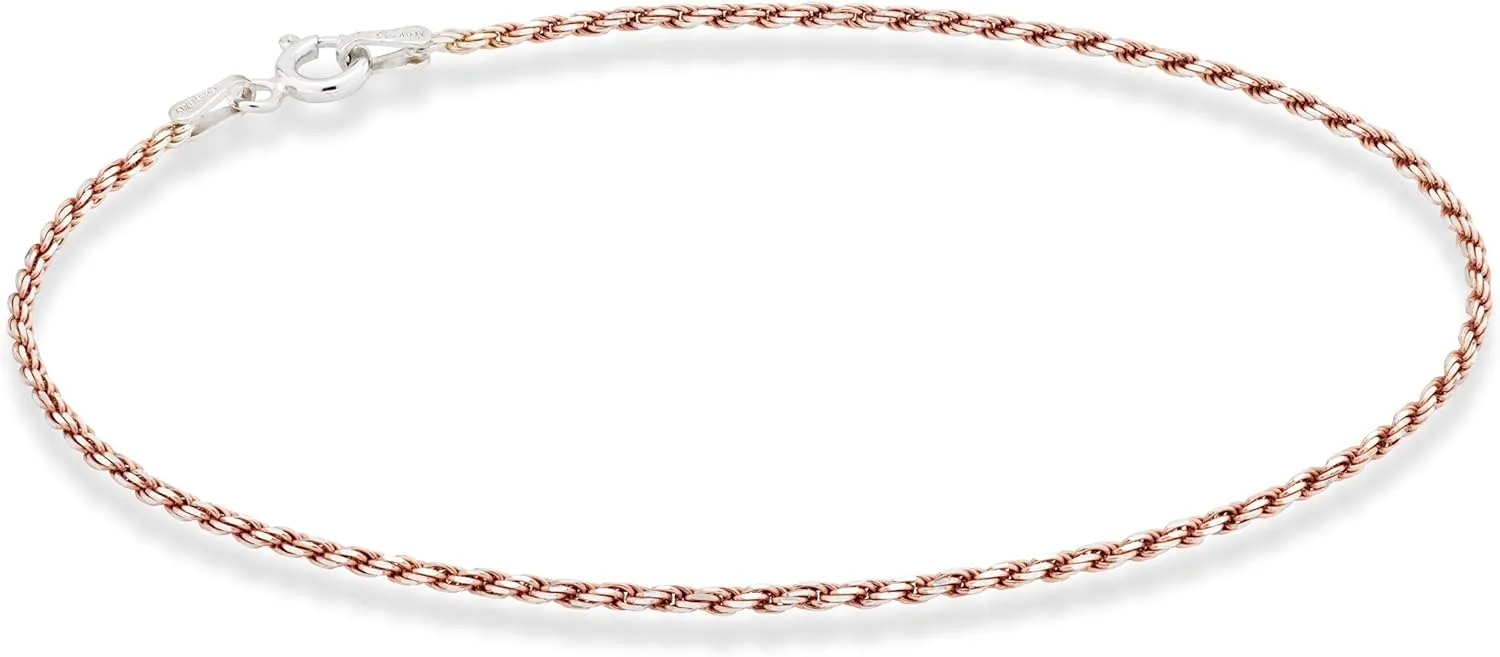Miabella 925 Sterling Silver Solid 1.5mm Diamond-Cut Braided Rope Chain Anklet Ankle Bracelet for Women, Made in Italy
