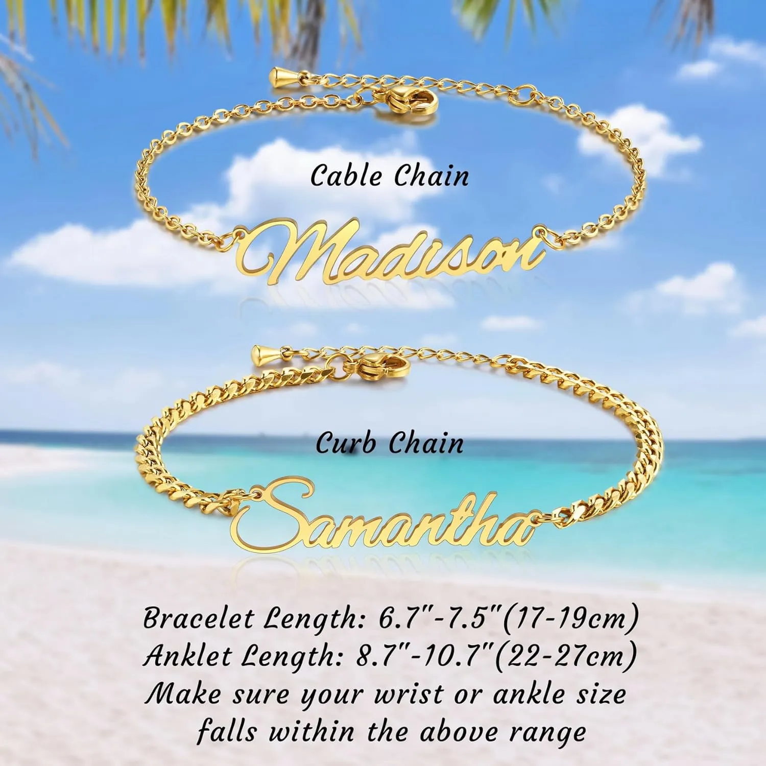 MMXX Personalized Name Bracelet or Anklet for Women Custom Gold/Silver/Rose Gold Nameplate Bracelets with Birthstone Gift for Mother Girlfriend Daughter