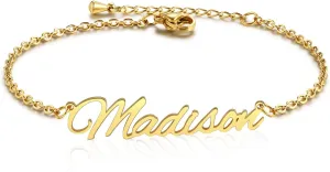 MMXX Personalized Name Bracelet or Anklet for Women Custom Gold/Silver/Rose Gold Nameplate Bracelets with Birthstone Gift for Mother Girlfriend Daughter