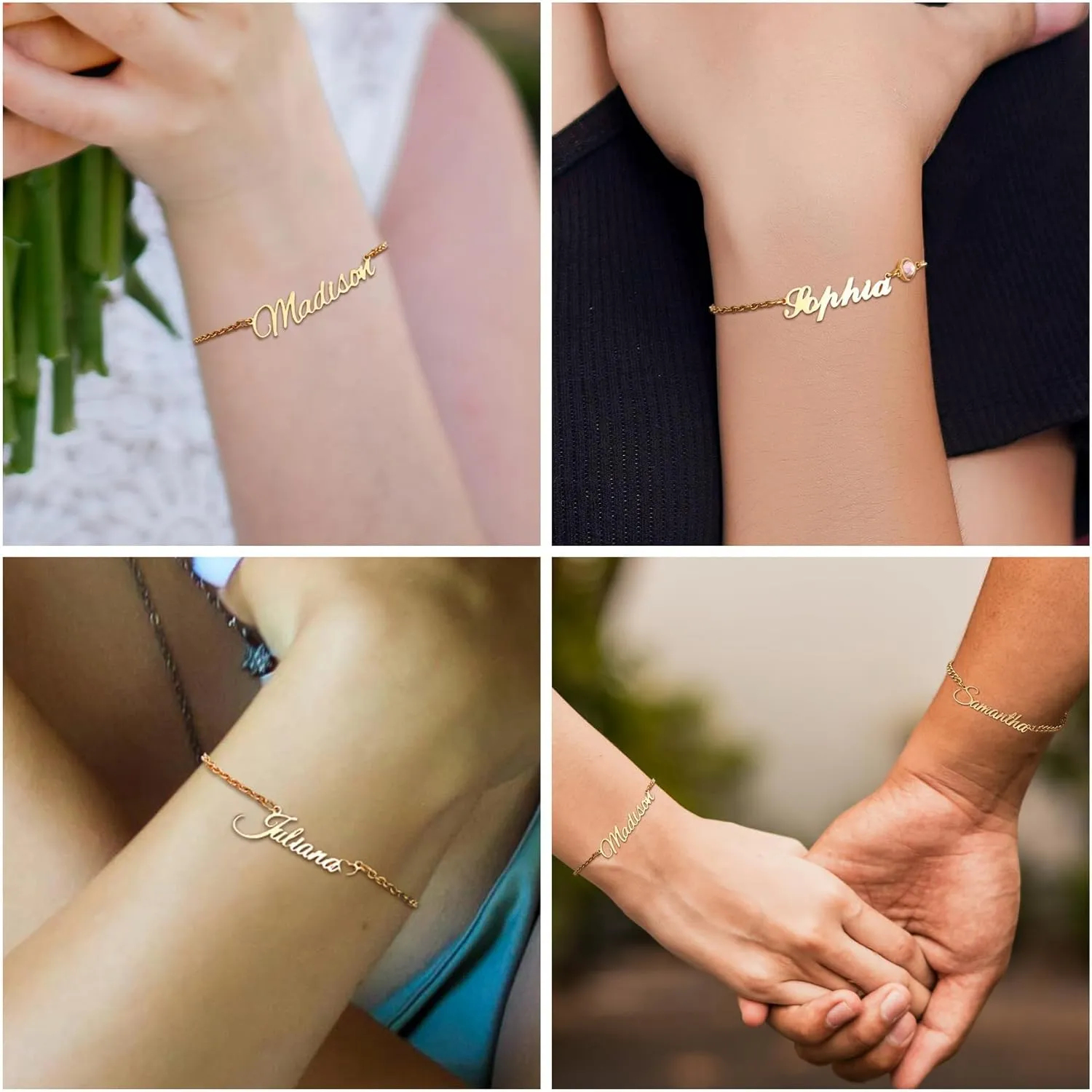 MMXX Personalized Name Bracelet or Anklet for Women Custom Gold/Silver/Rose Gold Nameplate Bracelets with Birthstone Gift for Mother Girlfriend Daughter