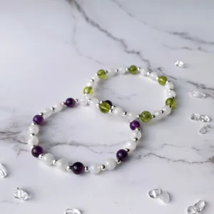 Moonstone Healing Gemstone Bracelet (Amethyst / Peridot)