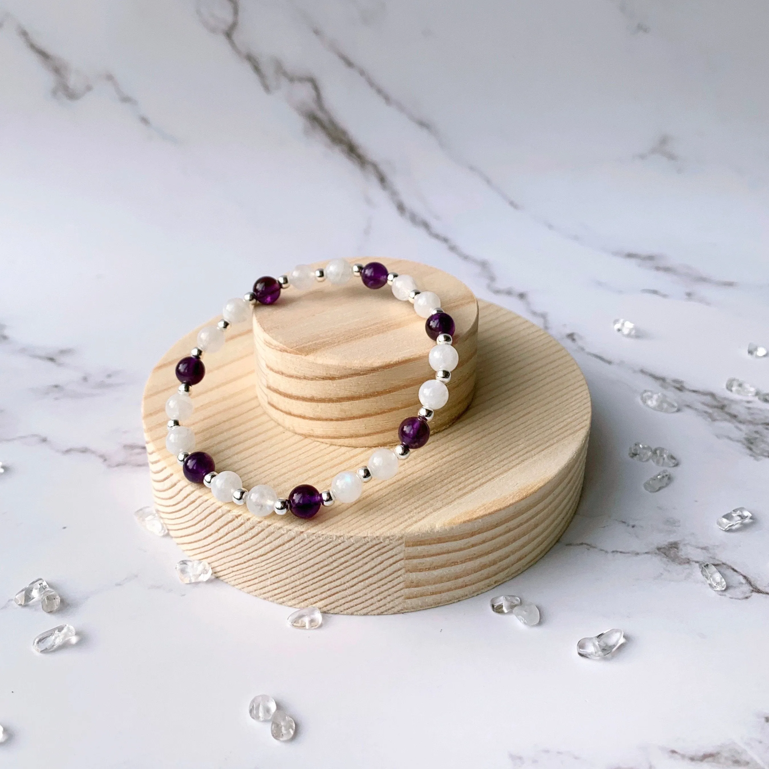 Moonstone Healing Gemstone Bracelet (Amethyst / Peridot)