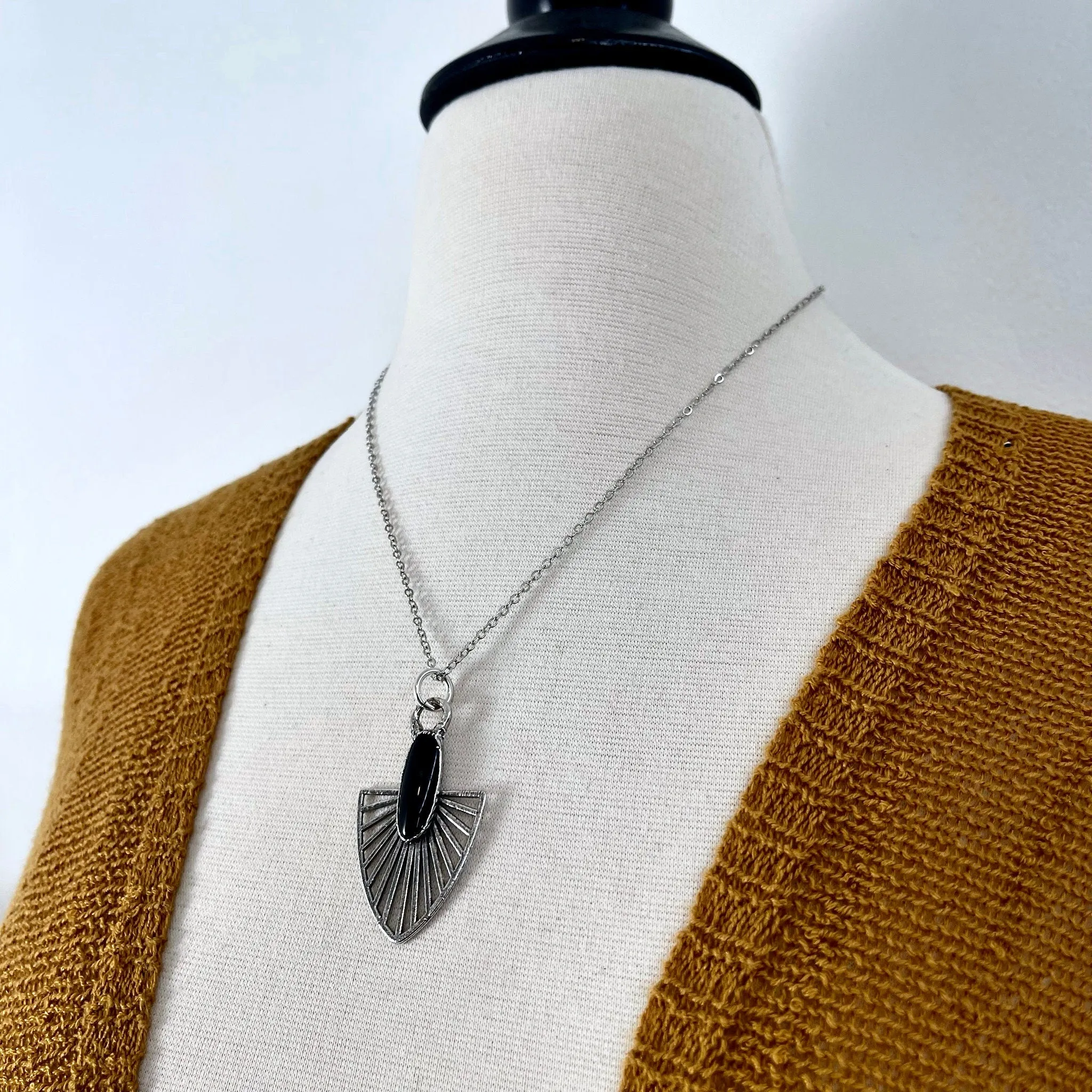 Moss & Moon Collection - Black Onyx Statement Necklace set in Fine Silver /