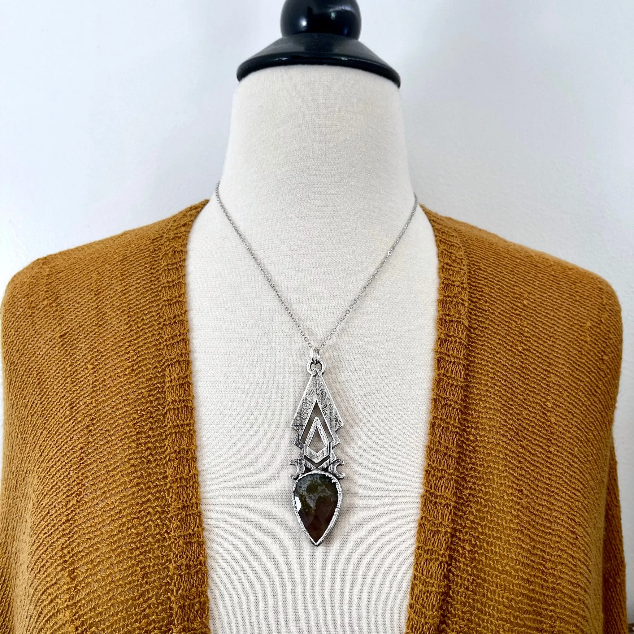 Moss & Moon Collection - Fancy Moss Agate Statement Necklace set in Fine Silver / One of a Kind - by Foxlark