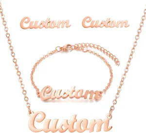 MOTICIUS Custom Jewelry Set for Women Mom Custom Name Earrings Bracelet Engraved Name Necklace for Women Personalized 18K Gold Plated Name Anklet Ankle Bracelet Set Gift for Mothers Day Birthday