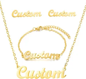 MOTICIUS Custom Jewelry Set for Women Mom Custom Name Earrings Bracelet Engraved Name Necklace for Women Personalized 18K Gold Plated Name Anklet Ankle Bracelet Set Gift for Mothers Day Birthday