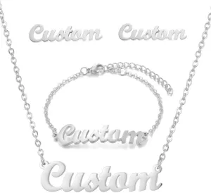 MOTICIUS Custom Jewelry Set for Women Mom Custom Name Earrings Bracelet Engraved Name Necklace for Women Personalized 18K Gold Plated Name Anklet Ankle Bracelet Set Gift for Mothers Day Birthday