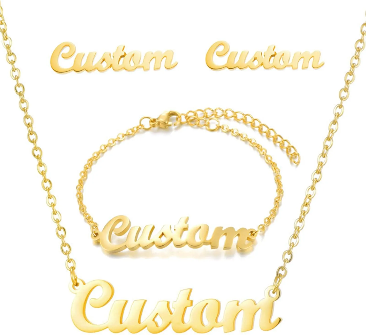 MOTICIUS Custom Jewelry Set for Women Mom Custom Name Earrings Bracelet Engraved Name Necklace for Women Personalized 18K Gold Plated Name Anklet Ankle Bracelet Set Gift for Mothers Day Birthday