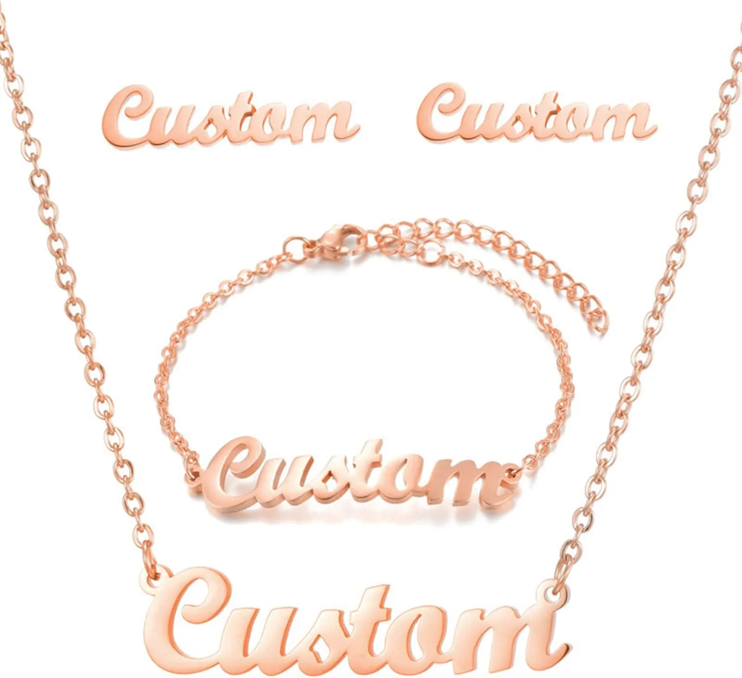 MOTICIUS Custom Jewelry Set for Women Mom Custom Name Earrings Bracelet Engraved Name Necklace for Women Personalized 18K Gold Plated Name Anklet Ankle Bracelet Set Gift for Mothers Day Birthday