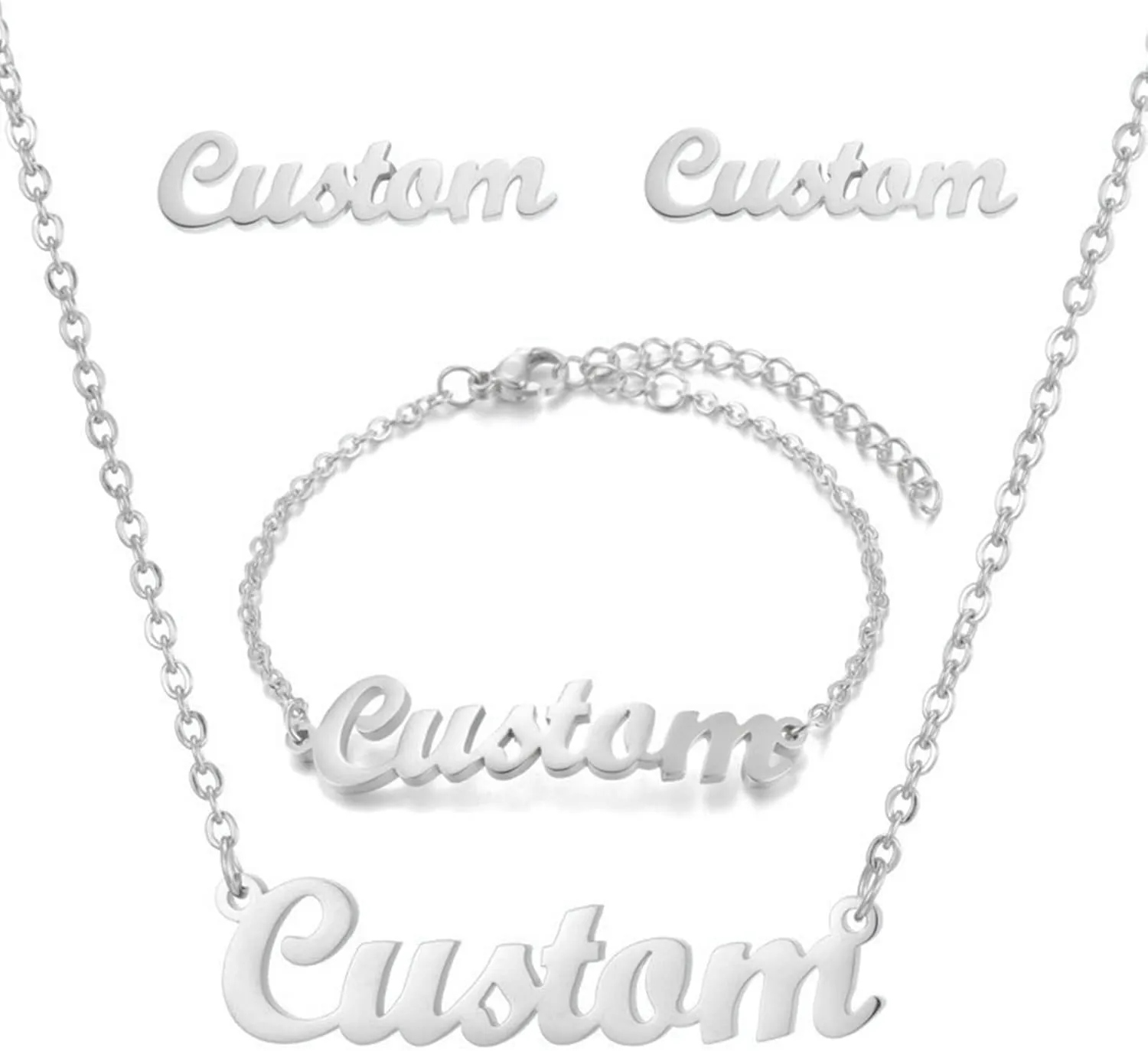 MOTICIUS Custom Jewelry Set for Women Mom Custom Name Earrings Bracelet Engraved Name Necklace for Women Personalized 18K Gold Plated Name Anklet Ankle Bracelet Set Gift for Mothers Day Birthday