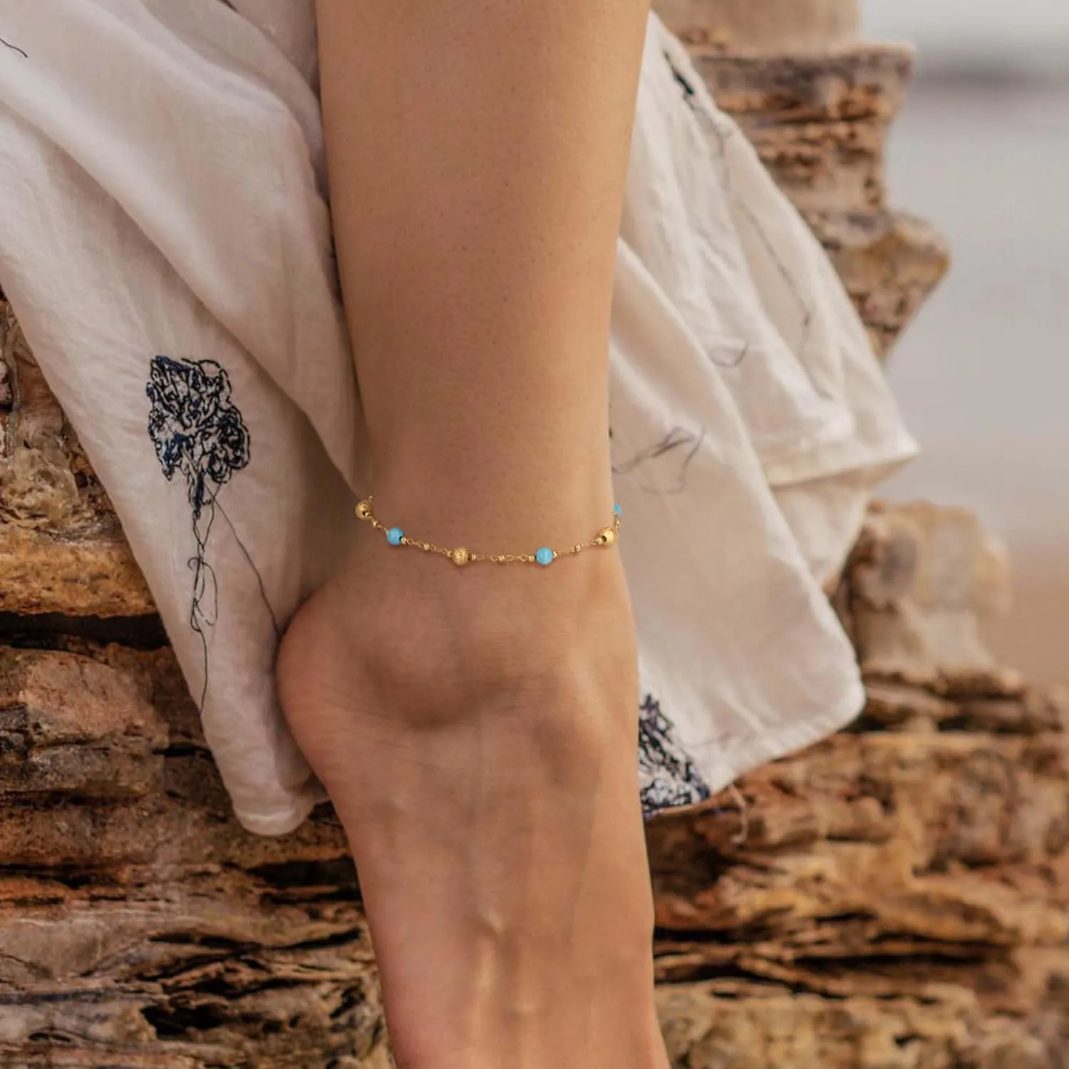 MTMY Gold Plated Anklets for Women - 14K Gold, Green Rose Colorful Cubic Zirconia Tassel Foot Chain Dainty Cute Adjustable Summer Beach Boho Anklets