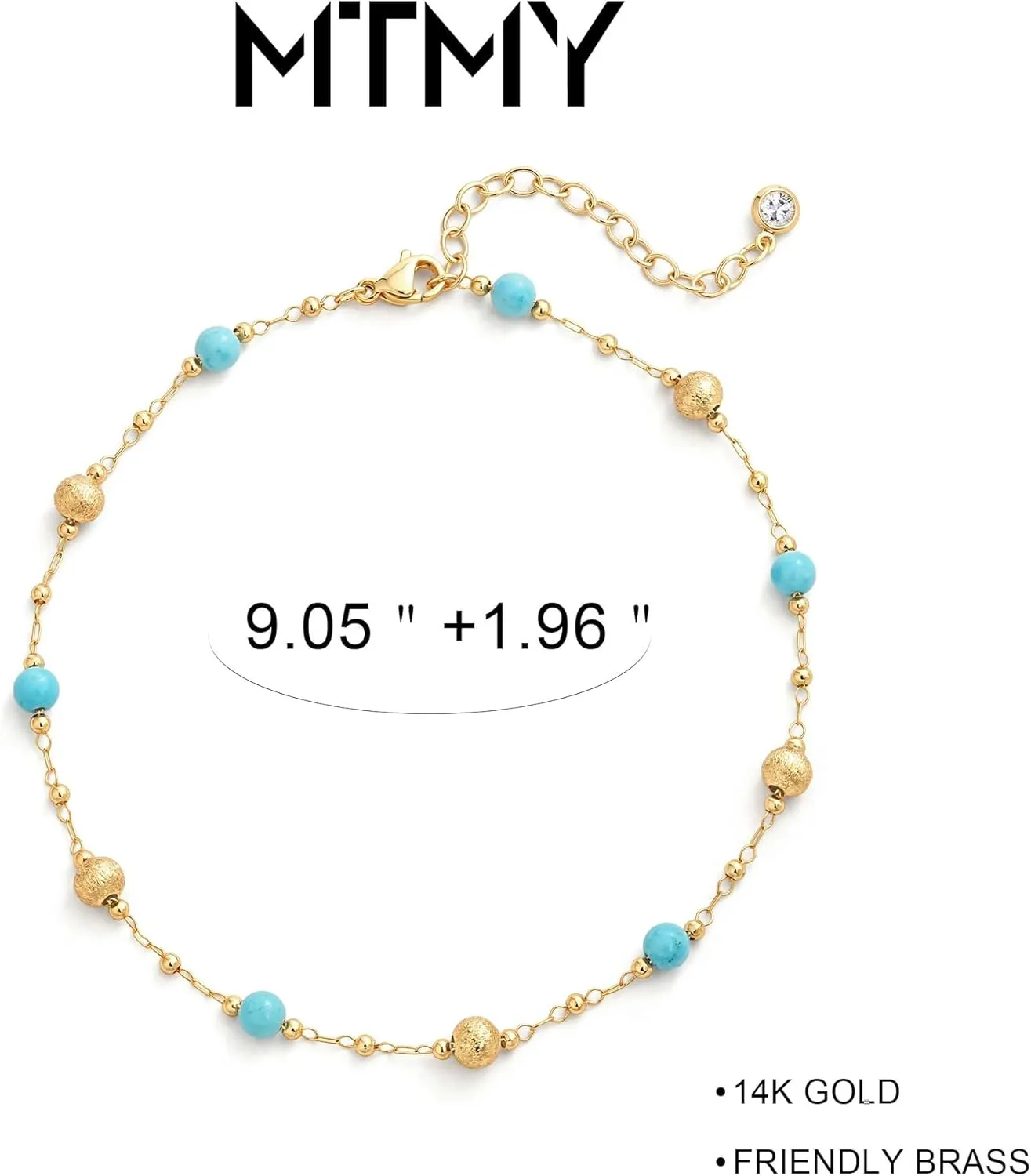 MTMY Gold Plated Anklets for Women - 14K Gold, Green Rose Colorful Cubic Zirconia Tassel Foot Chain Dainty Cute Adjustable Summer Beach Boho Anklets