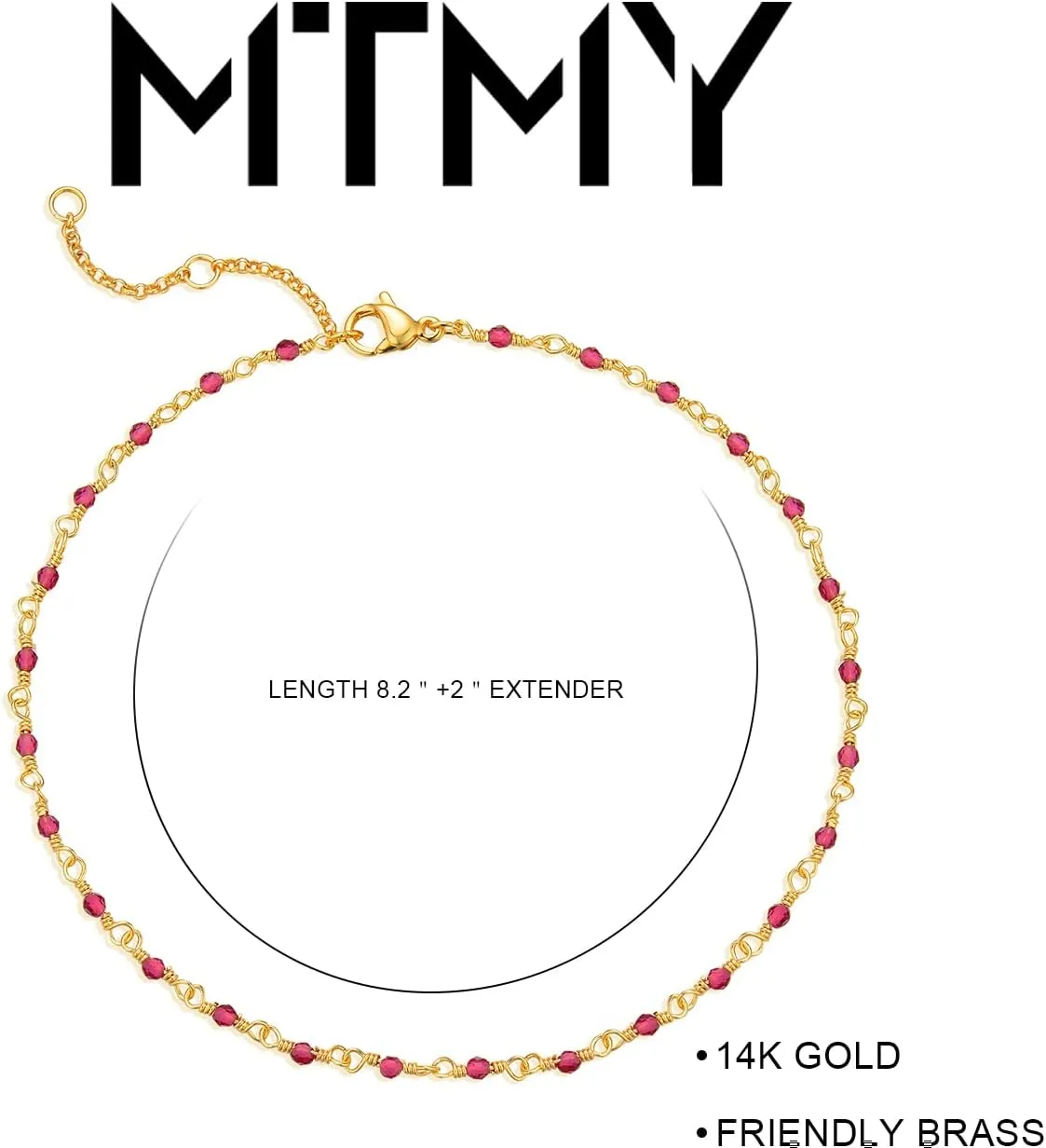 MTMY Gold Plated Anklets for Women - 14K Gold, Green Rose Colorful Cubic Zirconia Tassel Foot Chain Dainty Cute Adjustable Summer Beach Boho Anklets