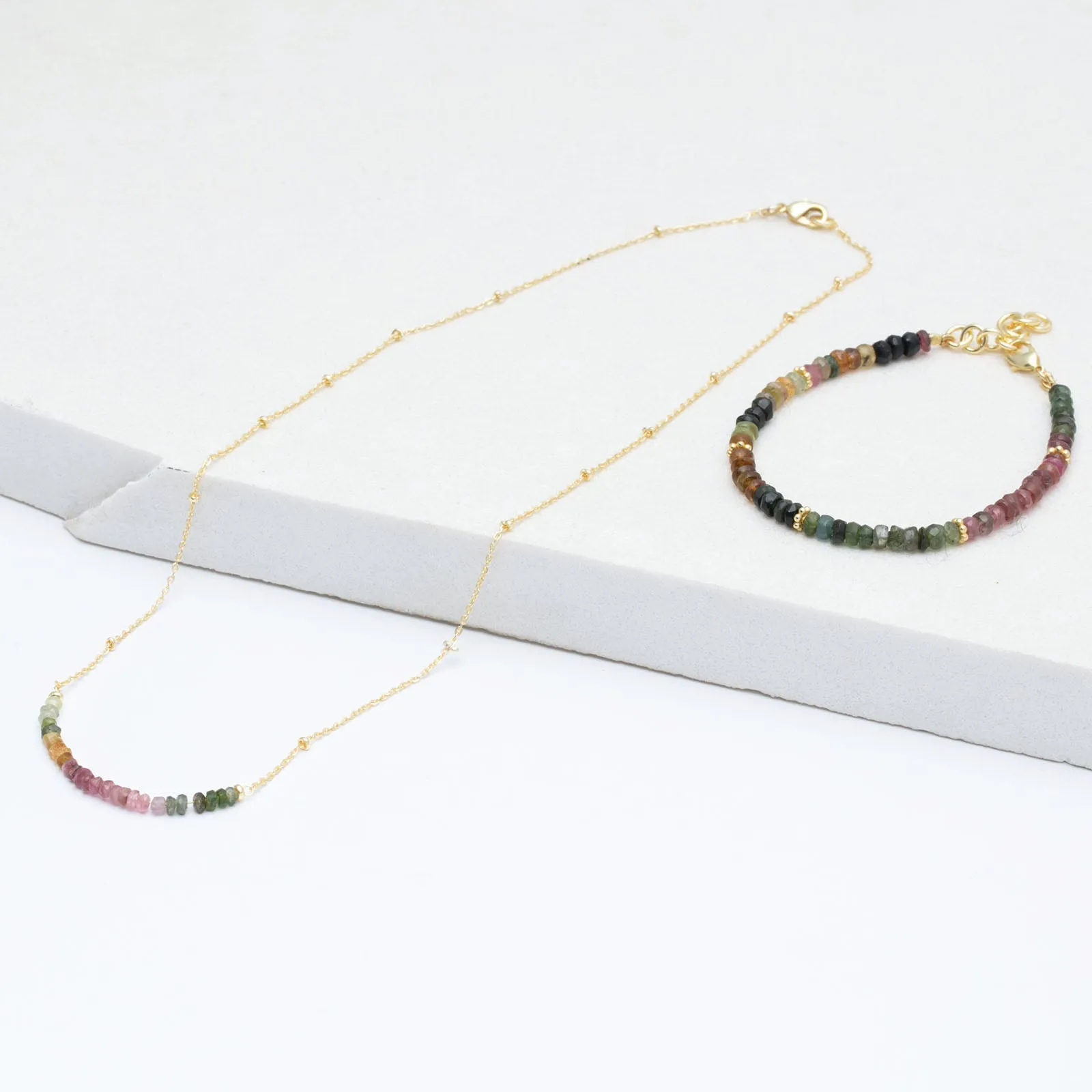 Multi-Tourmaline Bead Layer Bracelet Gold Bracelet