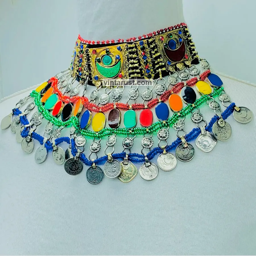 Multicolor Boho Choker Necklace With Dangling Coins