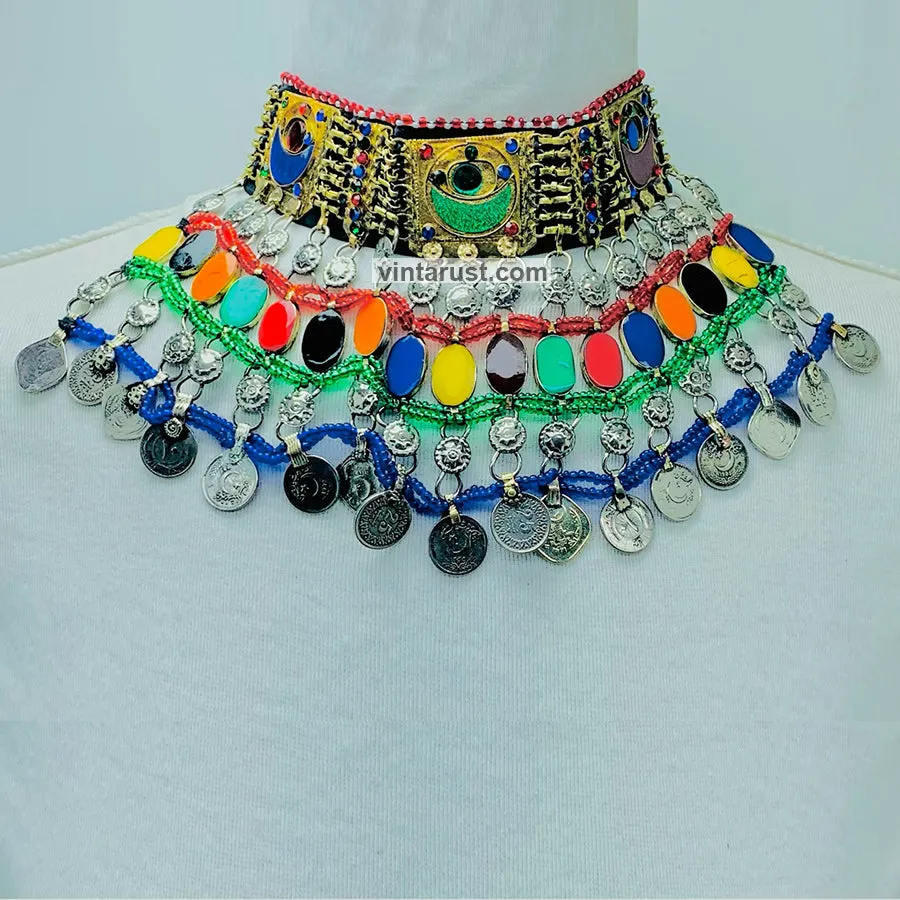 Multicolor Boho Choker Necklace With Dangling Coins